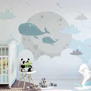 Cloud Nursery Wallpaper, Removable Wall Mural Nursery, Custom Nursery Wallpaper, Kids Room Wallpaper, Boho Nursery Decor, Kids Room