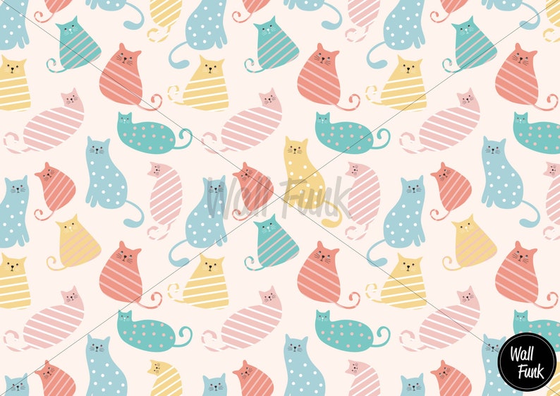 Colourful Cats Nursery Children's Wallpaper Mural, Removable Boho Animal Wall art for Kid's bedroom or playroom, Toddler or Baby Decor zdjęcie 4