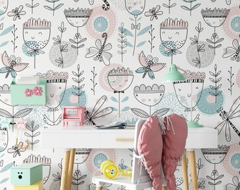 Happy Floral kinderkamer voorgeplakt behang | Leuke Dragonfly kinderkamer, speelkamer, slaapkamer muur decor | Peuter & Kinderen | Posy verwijderbare kunst aan de muur