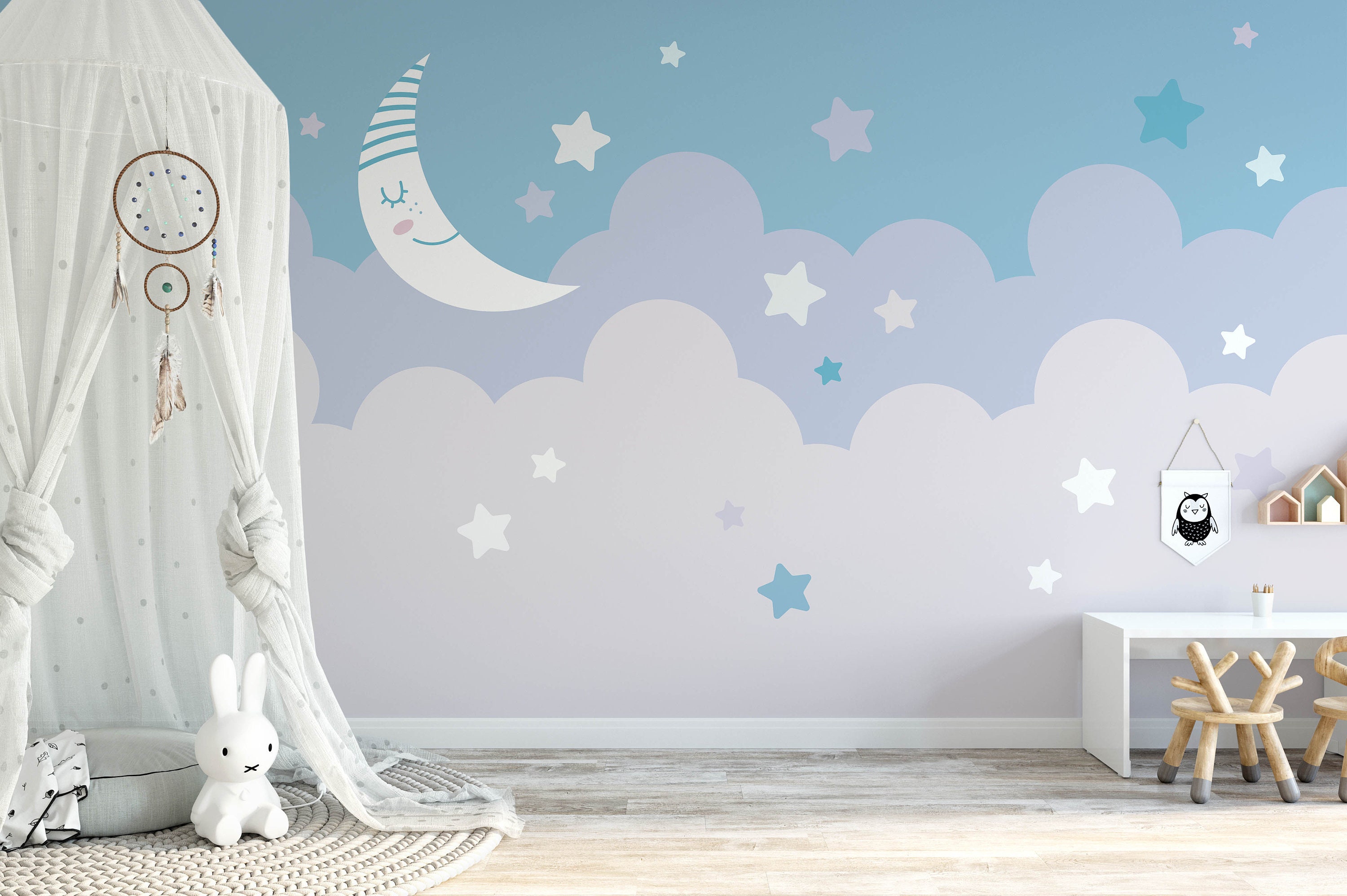 Moon Nursery Wallpaper, Removable Wall Mural Nursery, Custom Nursery ...