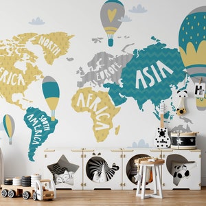 Weltkarte Kinderzimmer Tapete, abnehmbare Wand Wandbild Kinderzimmer, benutzerdefinierte Kinderzimmer Tapete, Kinderzimmer Tapete, Boho Kinderzimmer Dekor, Kinderzimmer