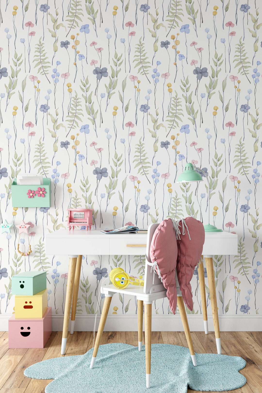 Floral Nursery Wallpaper, Removable Watercolour Posey Mural, Children's ...