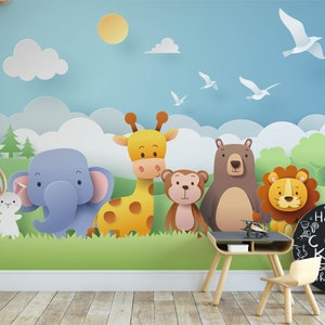 Safari Nursery Wallpaper, Removable Wall Mural Nursery, Custom Nursery Wallpaper, Kids Room Wallpaper, Jungle Nursery Decor, Kids Room