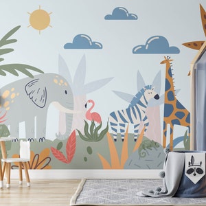 Safari-Kinderzimmer-Tapete, Dschungel-Wandbild-Tapete, benutzerdefinierte Schlafzimmer-Tapete für Kinder, entfernbares Dschungel-Tapeten-Dekor des Kindes