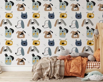 Whimsical Dog Nursery Children's Wallpaper Mural, Cute Removable Animal Wall art for Kid's bedroom or playroom, Toddler or Baby Decor