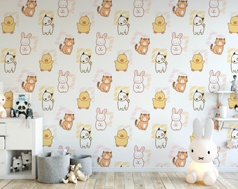 Charming Cat Theme Pre-Pasted Children's Wallpaper | Nursery, Playroom, Bedroom Wall Covering | Toddler & Kids | Removable Animal Wall Art