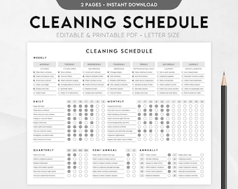 Editable Cleaning Planner, Cleaning Checklist, Cleaning Schedule, Cleaning Printable, Weekly, Monthly, Yearly Cleaning, ADHD Cleaning