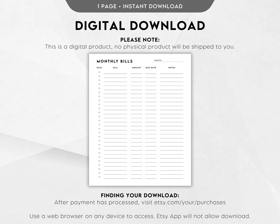Editable Monthly Bill Tracker, Monthly Bill Log, Bill Planner, Bill ...