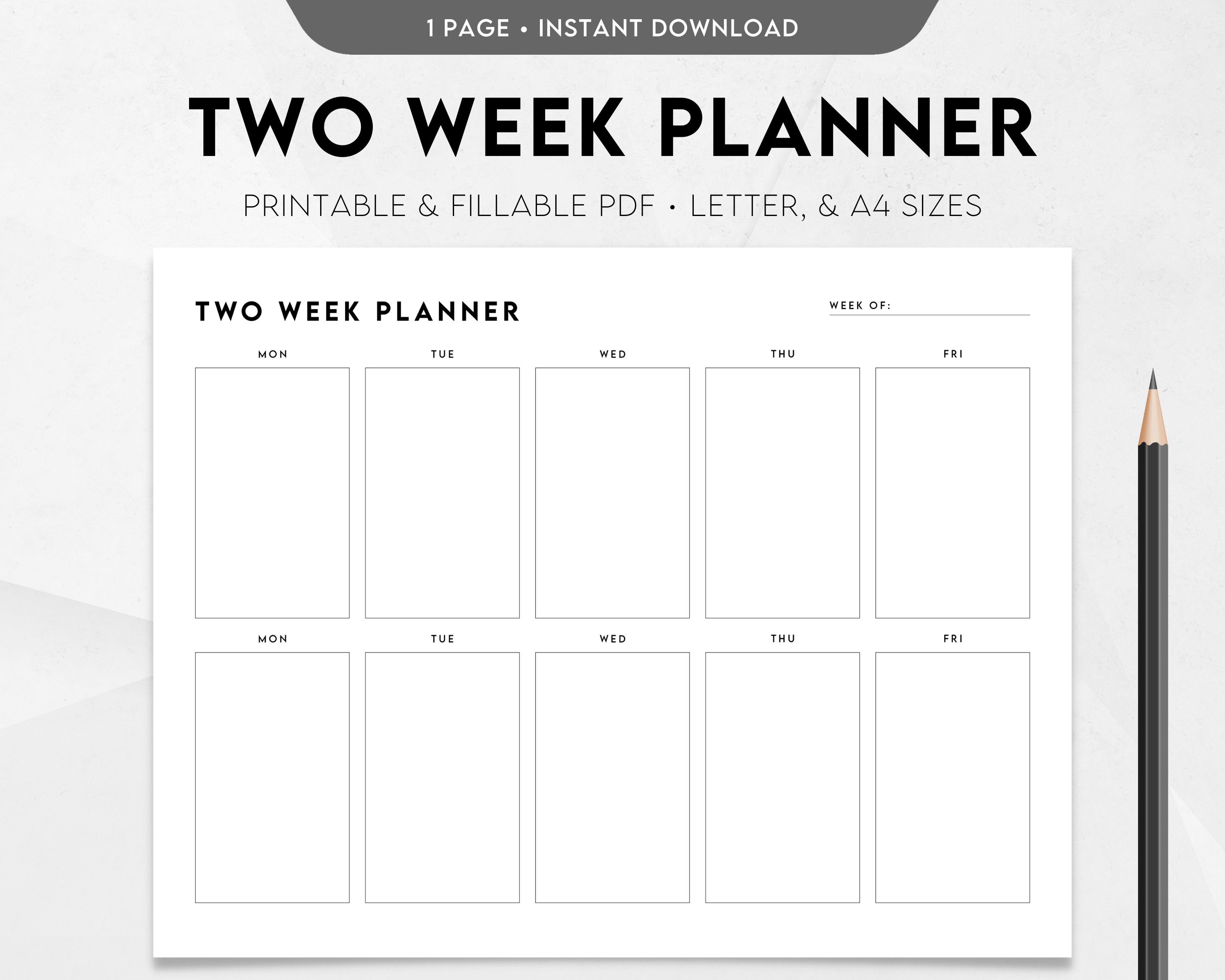Two Week Planner Printable, Weekly Calendar, Weekly Schedule Template