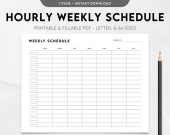 Plantilla imprimible de horario semanal por hora, Calendario semanal, Plantilla de horario semanal, Lista de tareas semanales, Agenda semanal, Semana de un vistazo