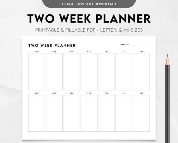 Two Week Planner Printable, Weekly Calendar, Weekly Schedule Template,  Weekly to Do List, Weekly Agenda, Week at A Glance, Minimalist 
