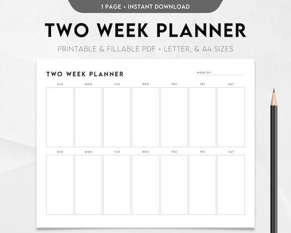 Two Week Planner Printable, Weekly Calendar, Weekly Schedule Template,  Weekly to Do List, Weekly Agenda, Week at A Glance, Minimalist 