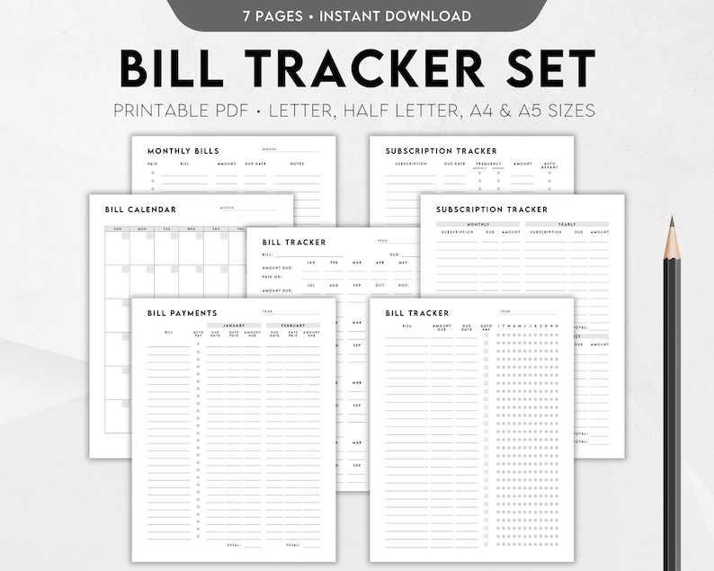 Bill Tracker Bundle Editable, Bill Payment Tracker Printable ...