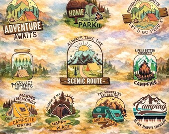 Camp Life PNG-Bundle: Abenteuer & Wildnis Designs (Digital Designs)