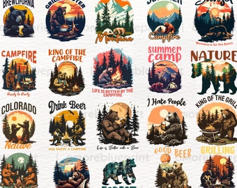 Rustic Camping Brown Bear Silhouette Graphics, Funny Camping Adventure Quotes