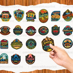 Happy Camp Life Stickers for Outdoor Adventure, Print-Ready PNG Designs, Mountain Stickers, Digital Download