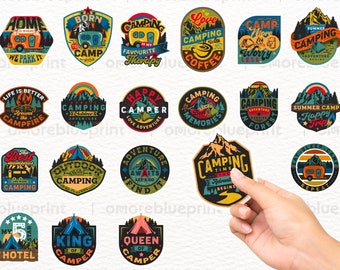 Happy Camp Life Stickers for Outdoor Adventure, Print-Ready PNG Designs, Mountain Stickers, Digital Download