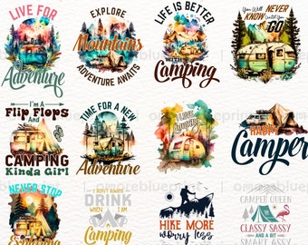 Camping Adventure PNG Graphics: Retro Camp Quotes (Digital Download)
