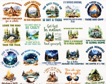Watercolor Camping Quotes Bundle: Adventure PNG Designs (Digital Download)