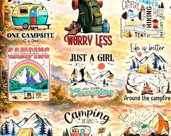 Retro Camper Quotes & Adventure Design, Camping Sublimation PNG Bundle, Outdoor Graphics