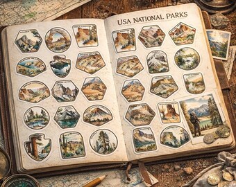 Paquete de pegatinas vintage de parques nacionales, lugares de interés turístico de EE. UU., colección de aventuras naturales