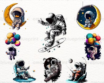 Retro Astronaut Clipart PNG: Urban Street Style Design (Digital Download)