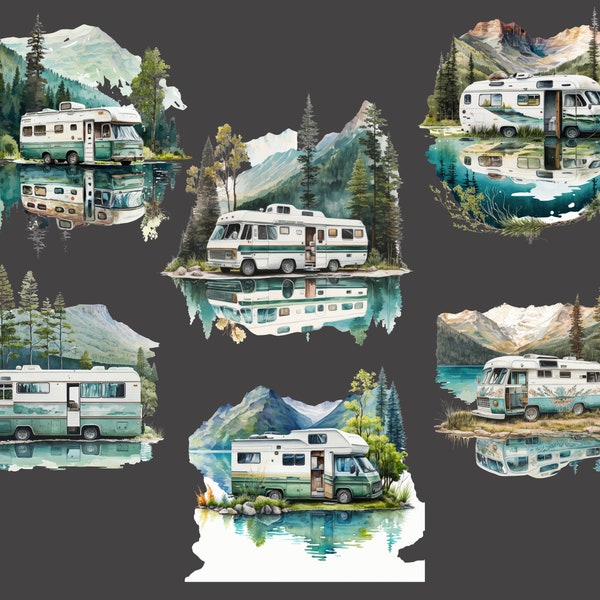 Seamless Motorhome Camper Caravan Sublimation Design for Adventurers | Digital Download | Clipart