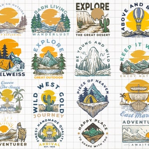 Wanderlust Wilderness: Nature Adventure Digital Clipart Bundle | PNG Sublimation | Vintage Outdoor Designs
