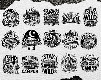 Retro camping SVG-bundel: buitenavontuur gesneden bestanden (digitale download)