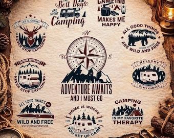 Camping Adventure Quotes Bundle, Retro Outdoor Sublimation SVG