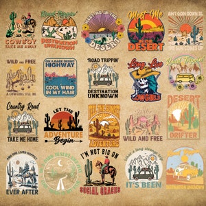 Desert Dreams : lot de cliparts western et road trip vintage | Sublimation PNG | Téléchargement numérique