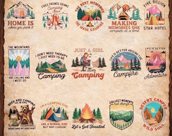 Vintage Camping Sublimation Designs Bundle, Retro Outdoor Adventure Quotes, Nature Camping Graphics
