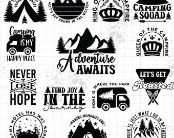 Camping SVG Bundle: Adventure Typography Graphics (PNG, DXF)