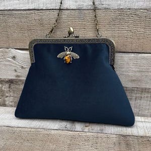 Navy clutch bag. Navy evening bag. Gothic clutch. Velvet purse. Vintage evening bag