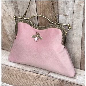 Sac rose poudré. Sac de soirée rose. Sac à main rose poudré. sac à main vintage pour femme. Pochette en velours rose.