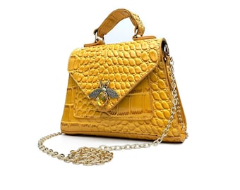 Handbags for women. Yellow crossbody bag. Yellow vegan bag. Faux leather handbag. Yellow shoulder bag with strap