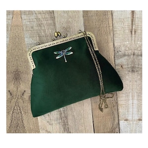 Green handbags for women.  Vintage clutch bag. Gothic handbag for women. Green purse bag. Dragonfly handbag