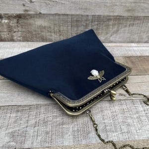 Navy clutch bag. Navy evening bag. Gothic clutch. Velvet purse. Vintage evening bag. Wedding guest clutch