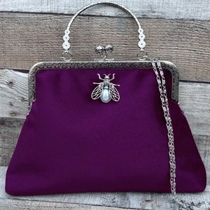 Lila Handtasche. Rosa Clutch Tasche. Abendtasche pink. Umhängetasche mit Gurt. Vintage Handtasche. Henkeltasche oben. 3 Farben
