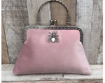 Pink Clutch bag. Blush pink evening bag. Velvet clutch bag. Purse bag. Evening bag for women. Clutch purse. Vintage handbag