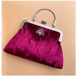 Abendtasche pink. Samt-Clutch-Geldbörse. Vintage Clutch Handtasche. Abendtasche aus Samt. Abendtasche mit Kettentragegurt. Vintage Handtasche