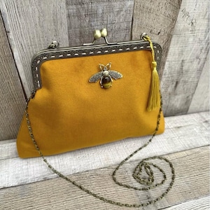 Gelbe Senfhandtasche. Handtaschen für Damen. Senffarbene Umhängetasche. Gelbe Abendtasche. Samt Handtasche. Vintage Handtasche für Damen