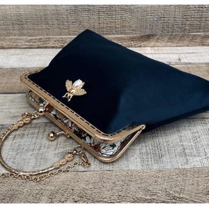 Navy evening bag for women. Navy clutch. Velvet handbag. Clutch bag with strap. Navy crossbody bag. Gothic handbag