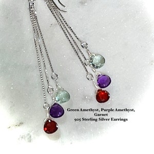 Linear Amethyst & Garnet 925 Sterling Silver Earrings