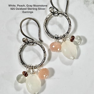 White Peach Gray Moonstone 925 Sterling Silver Earrings