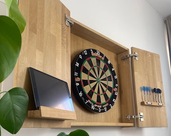 Wooden dart cabinet - cabinet for dartboard - dart board