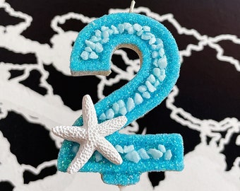 Summer Beach Starfish birthday Number Candle, Mermaid Candle, Baby First Birthday, Teen Sparkly Number, Cake Topper, Summer Nautical Candle