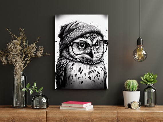 Printable HIPSTER OWL, Poster, Wall Art Painting/poster, ART, Hipster  Poster, Animal Poster, Downloadable Digital, Black and White - Etsy