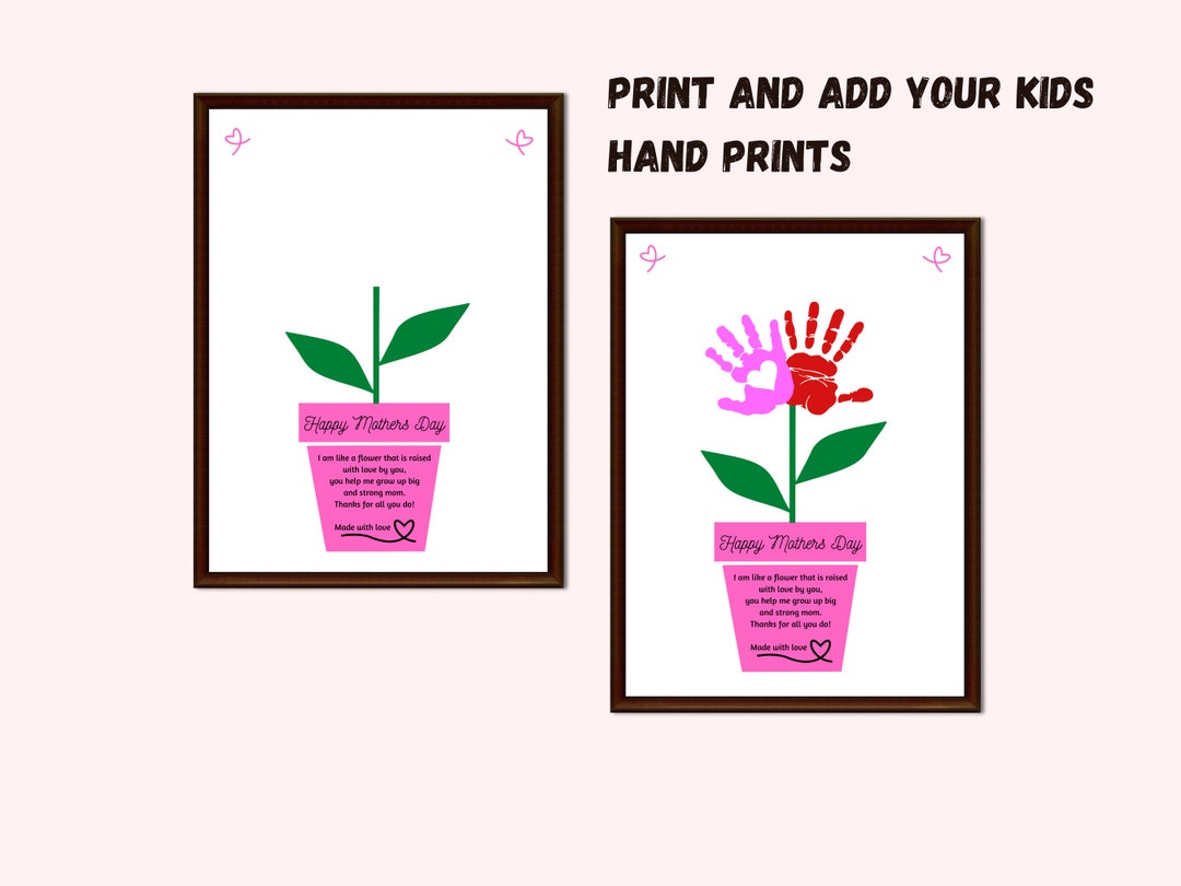 Flower Handprint Craft Art, Printable for Mom or Grandparents Handprint