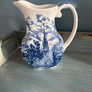 Liberty Blue Water/Beverage Pitcher Staffordshire Vintage Blue and White